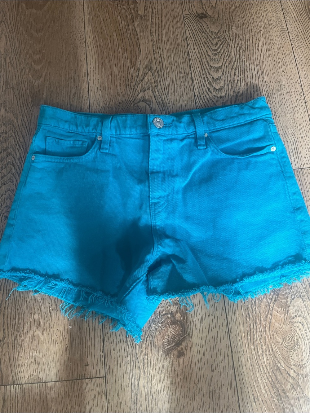 Hudson Jeans Teal Frayed Hem Denim Shorts
